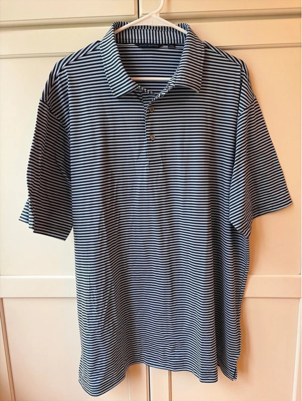 Scott Barber Men's XXL Black White Striped Short Sleeve Polo Shirt NWOT